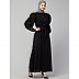 Gathered puffed sleeves abaya with long cuff - Black